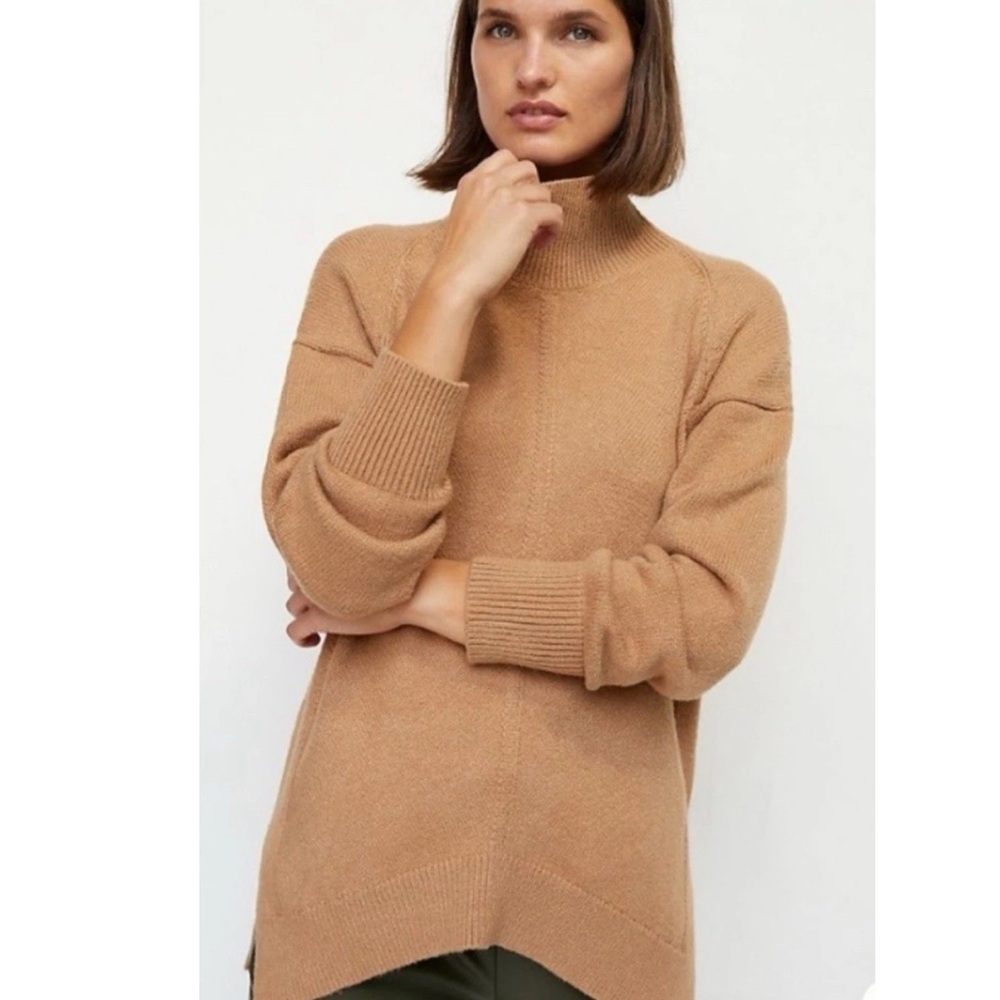 Anthropologie Maeve Crystal Tunic Sweater ‎ Camel Brown Mock Neck Size S